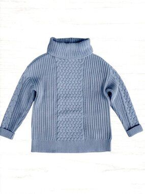 Haven Well Within Light Blue Cotton Cable Knit Turtleneck Sweater Women’s M